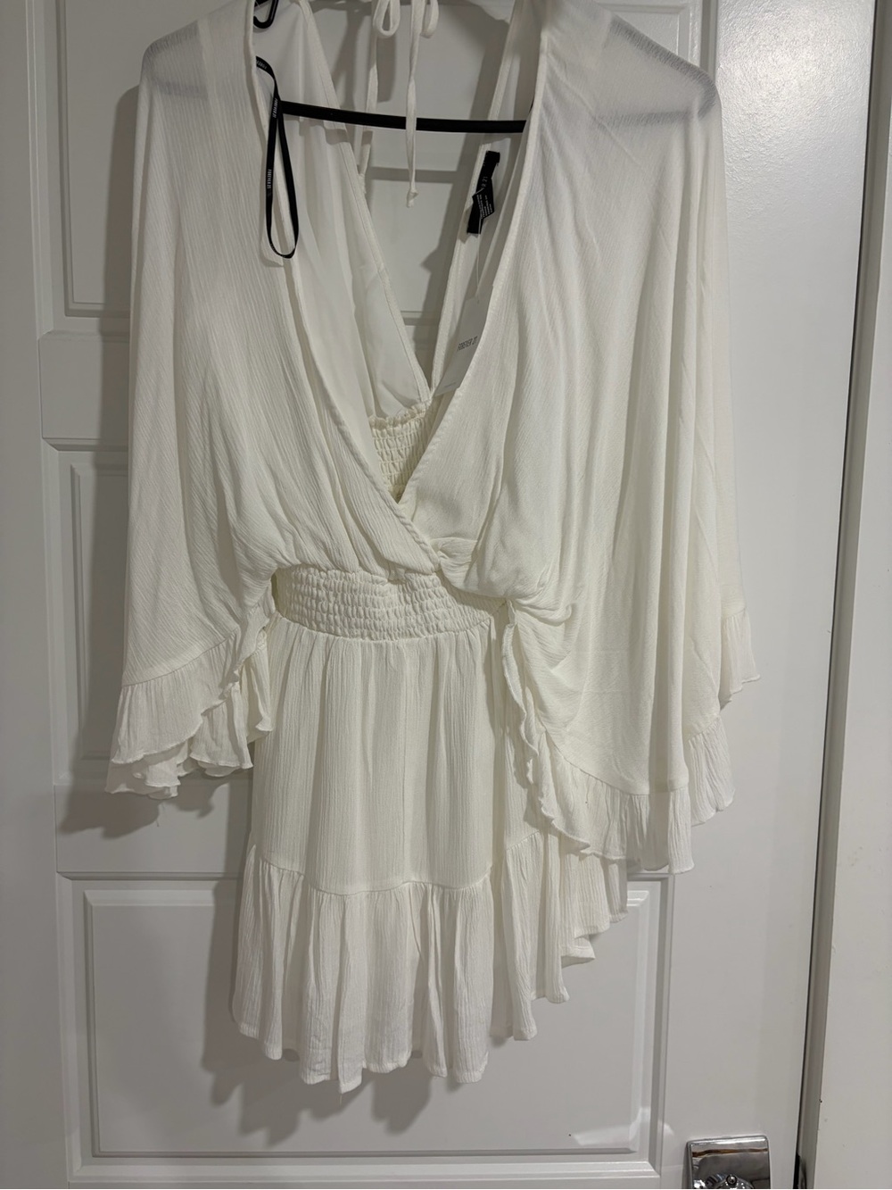 NWT Forever 21 White Ruffle V-Neck Mini Dress